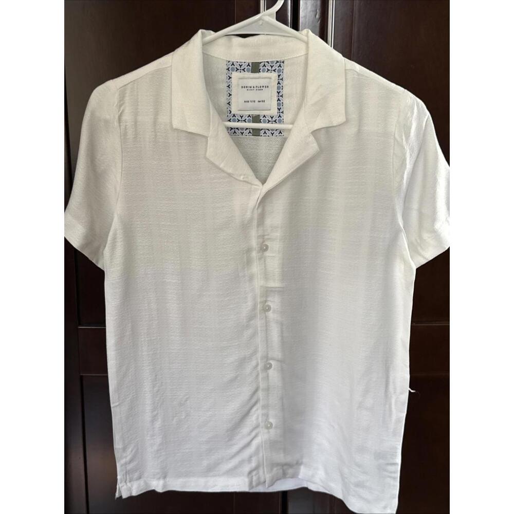 DENIM & FLOWER RICKY SINGH Boy's Size 11-12  White Dobby Button Up Shirt, NEW